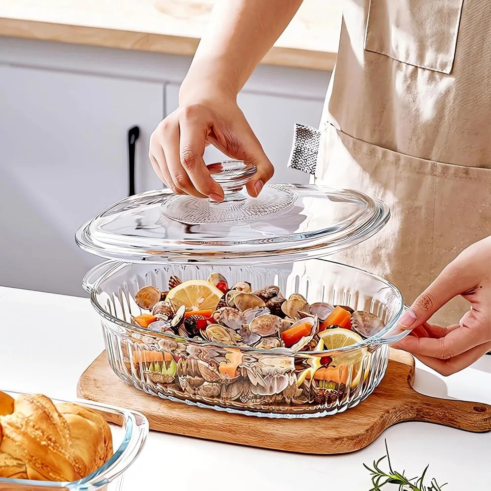 4-Piece Glass Casserole Baking Dish Set with Glass Lids