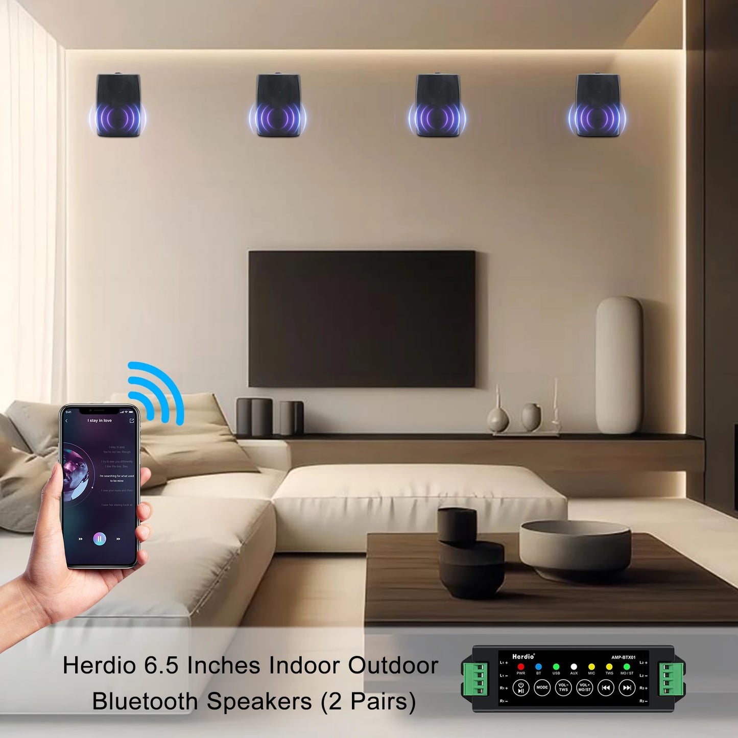 Outdoor Speakers, Bluetooth, Waterproof, Multifunctional Amplifier