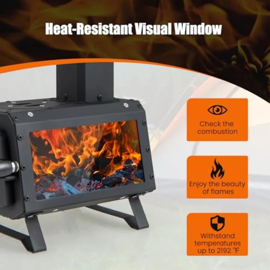 Portable Wood Burning Stove and Glass Window View