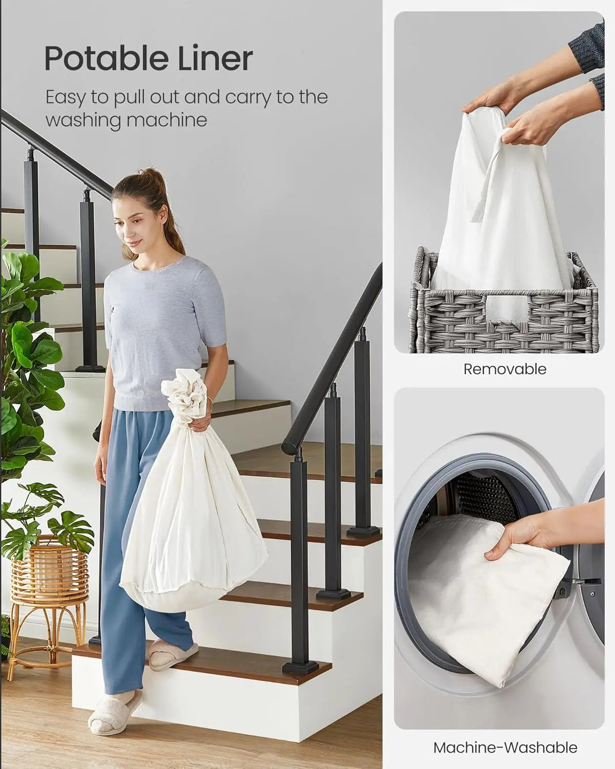 Veritable Rolling Laundry Hamper with 3-Section Removable Liner