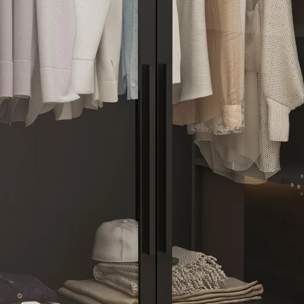 Wardrobe with Glass Doors and LED Lights