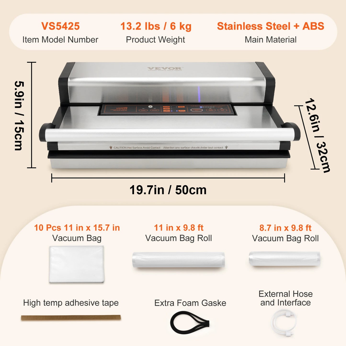 Vacuum Food Packaging Sealer with Bag Roll Storage Cutter