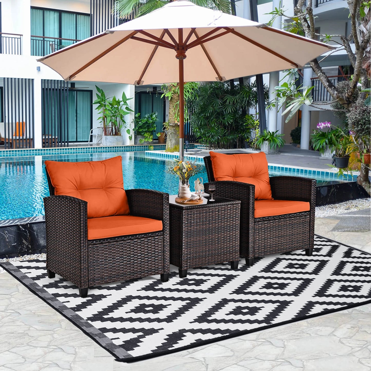 Patio Rattan Furniture Set Sofa Orange