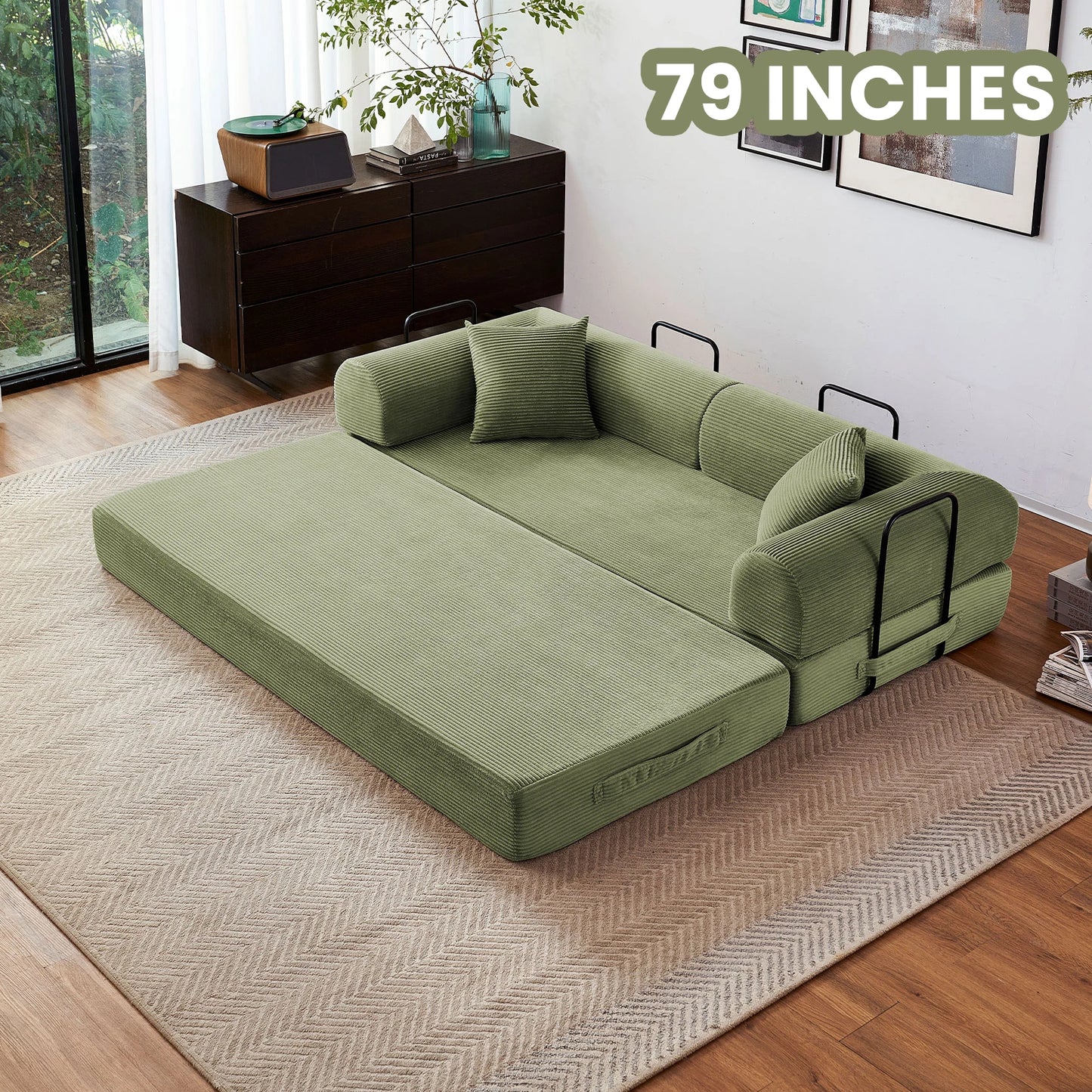 Sleeper Sofa Bed, 79'' L-Shaped Armrests Foldable
