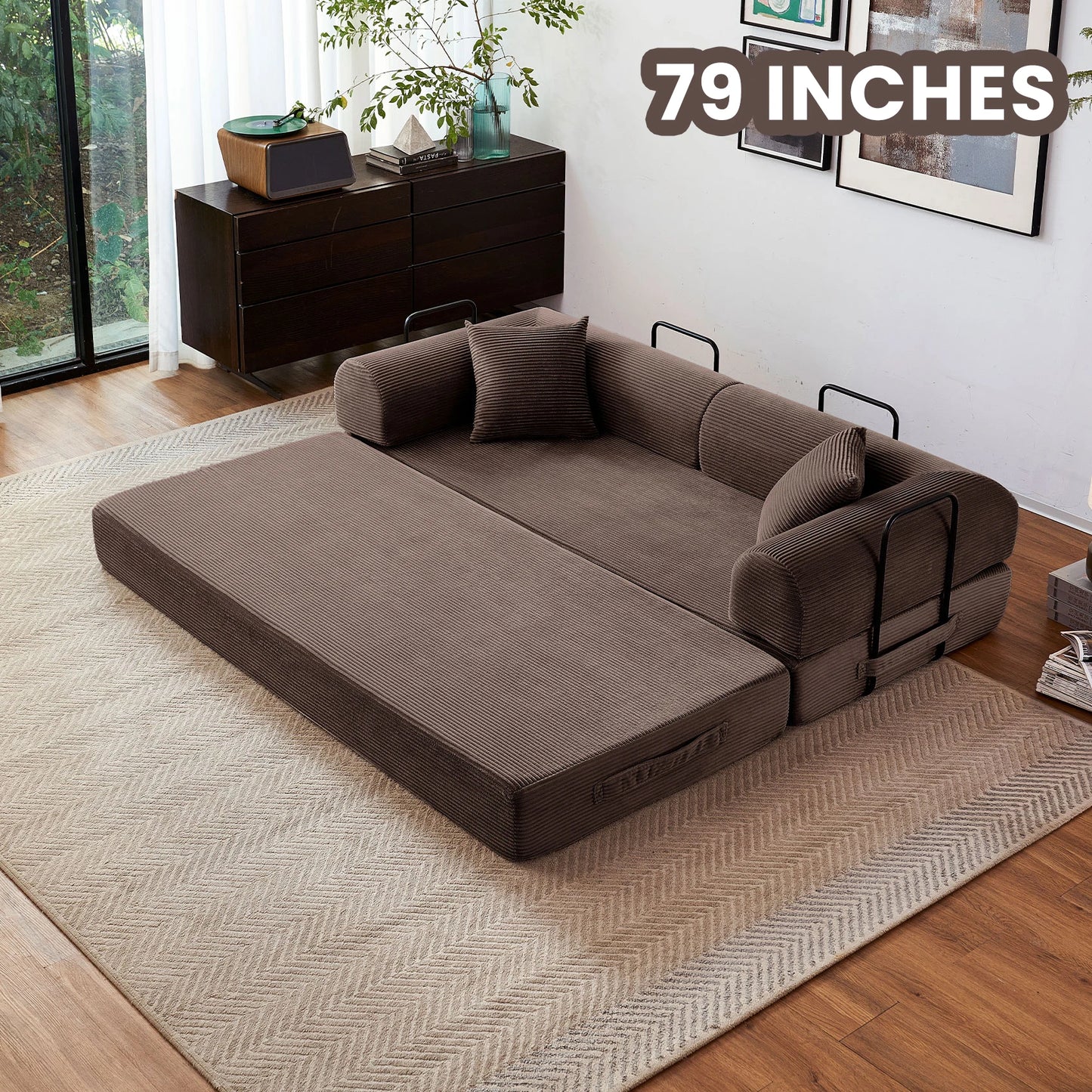 Sleeper Sofa Bed, 79'' L-Shaped Armrests Foldable