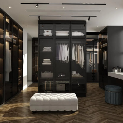 Wardrobe with Glass Doors and LED Lights