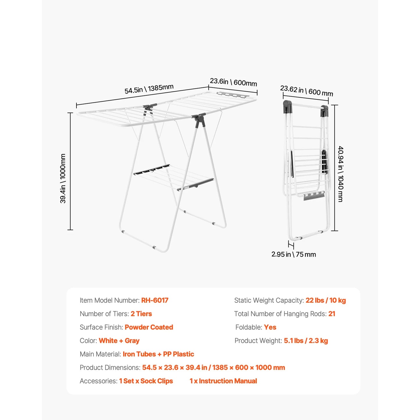 Foldable Laundry Dryer Rack with Adjustable Dedicated Sock Clips