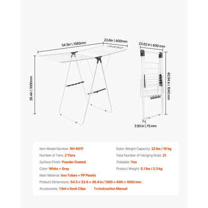 Foldable Laundry Dryer Rack with Adjustable Dedicated Sock Clips