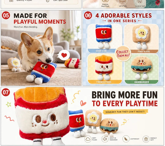 Squeaky Plush Dog Toys Cute Food Shape Puppy Chew