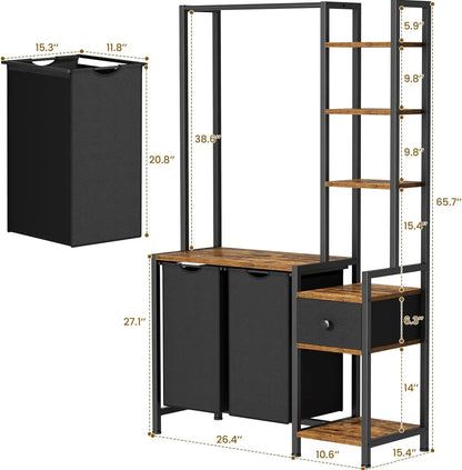 Laundry Hamper with Shelf and Clothes Rack