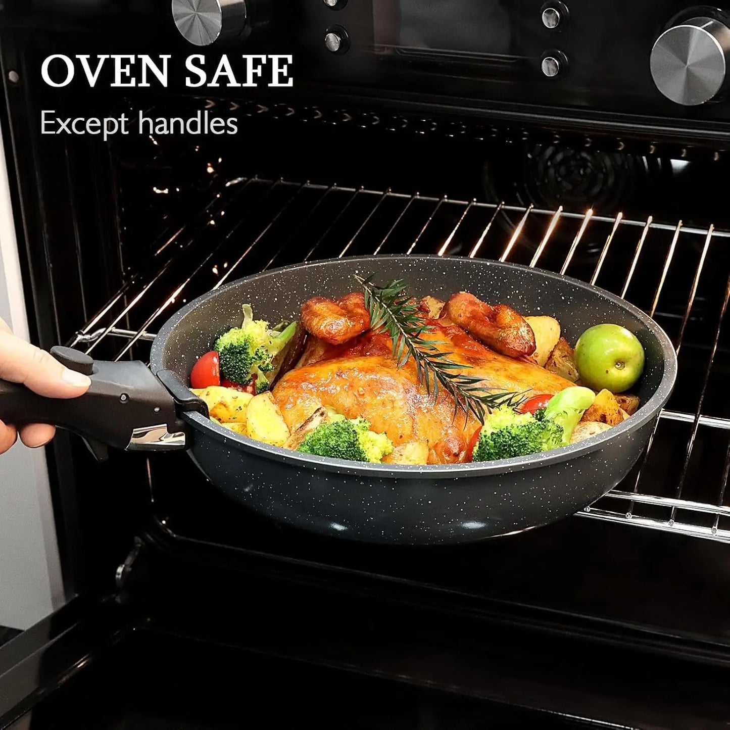 Ceramic Cookware, Dishwasher & Oven Safe with Detachable Handle