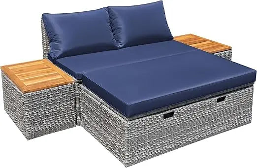 Daybed Set with 2 Side Tables for Backyard Porch