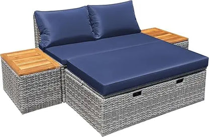 Daybed Set with 2 Side Tables for Backyard Porch