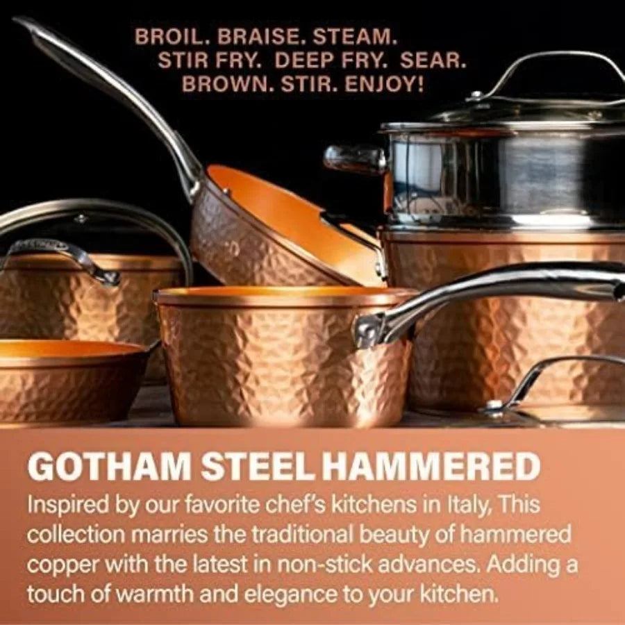 Hammered Ceramic Cookware with Bakeware Set and Steamer