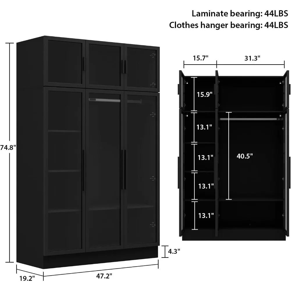 Wardrobe with Glass Doors and LED Lights