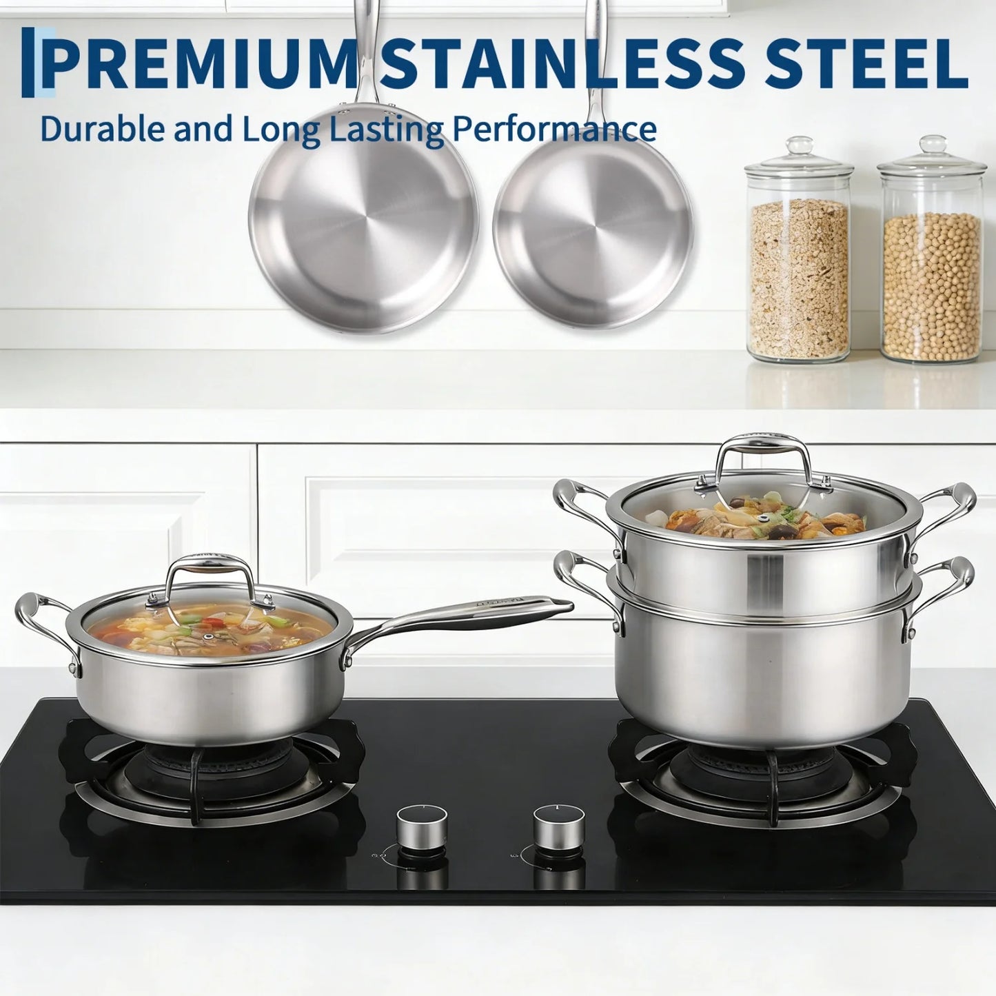 Stainless Steel Cookware Set with Lids
