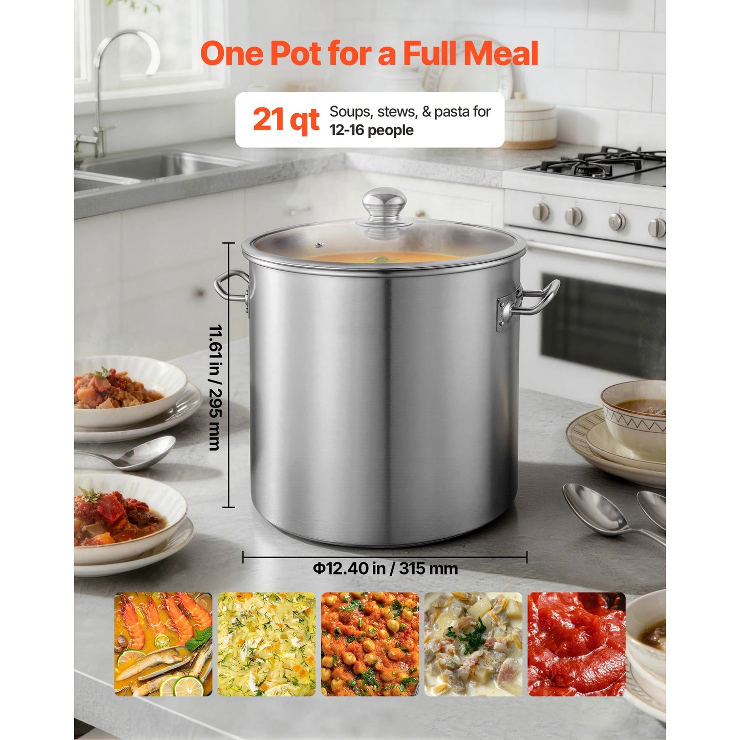21 Qt Stainless Steel Stock Pot with Glass Lid