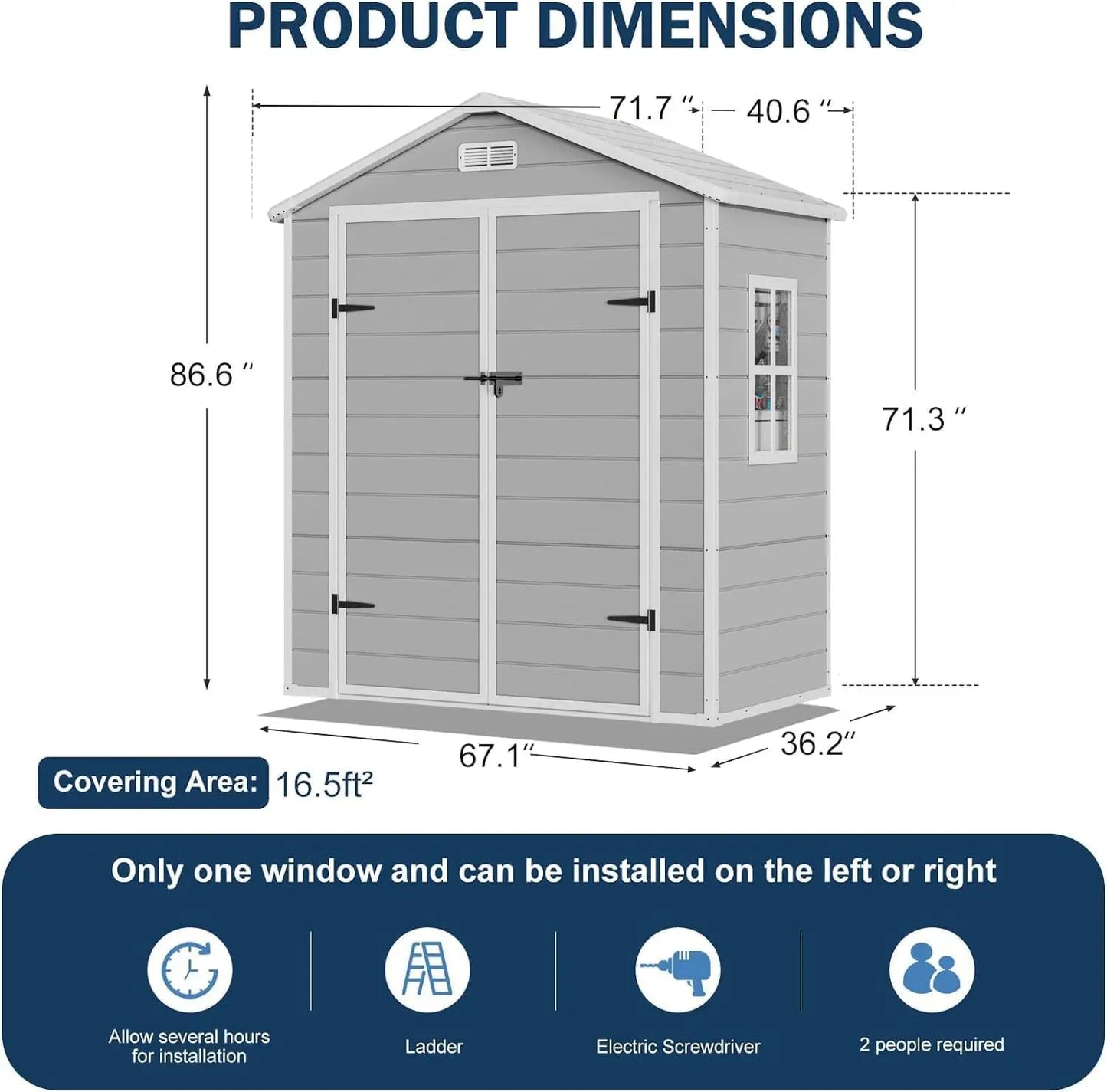 Outdoor Storage Shed with Double Lockable Doors