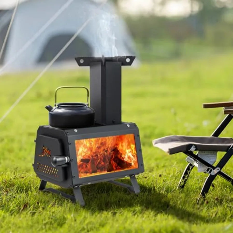 Portable Wood Burning Stove and Glass Window View