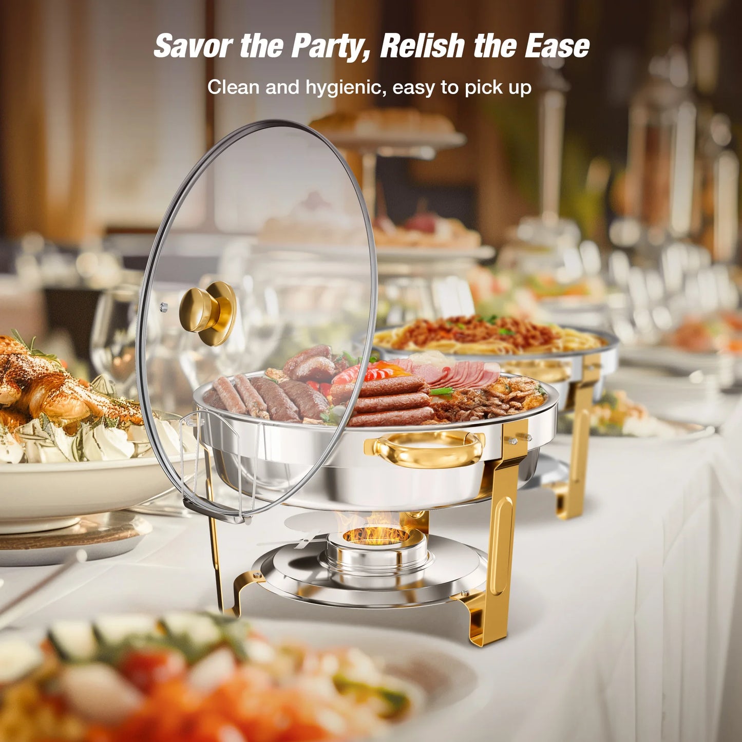Catering Dish Buffet Stainless Steel Glass Lid