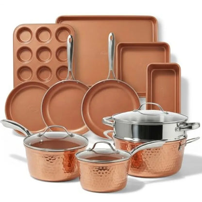 Hammered Ceramic Cookware with Bakeware Set and Steamer
