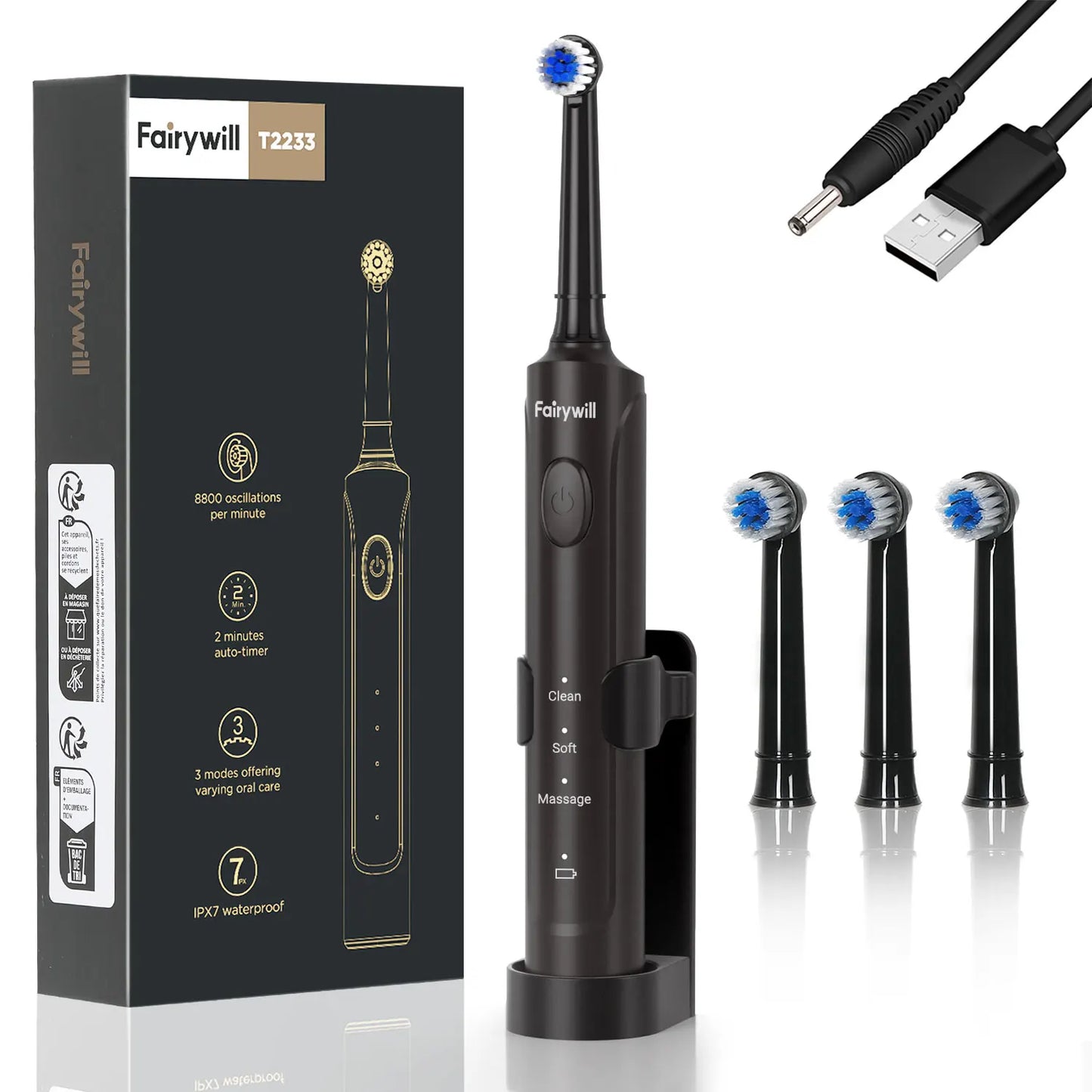 Electric Toothbrush, 4 Replacement Heads