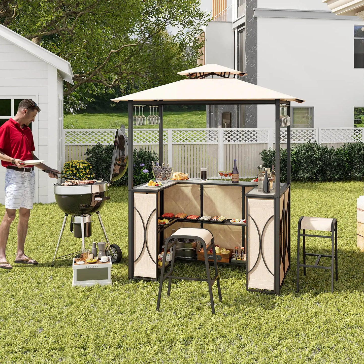 Patio Bar Set with Glass Bar Table