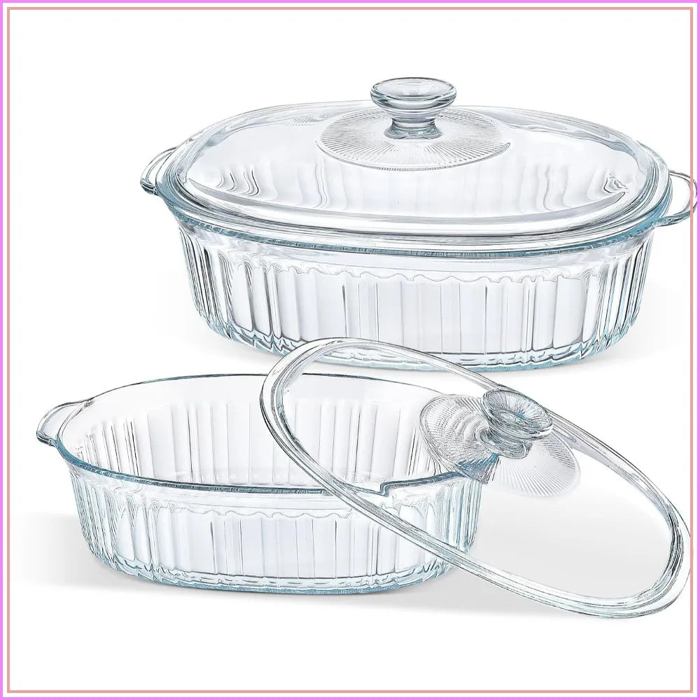 4-Piece Glass Casserole Baking Dish Set with Glass Lids