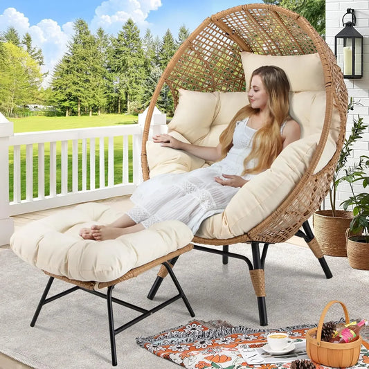 Wicker Patio Lounger with Ottoman