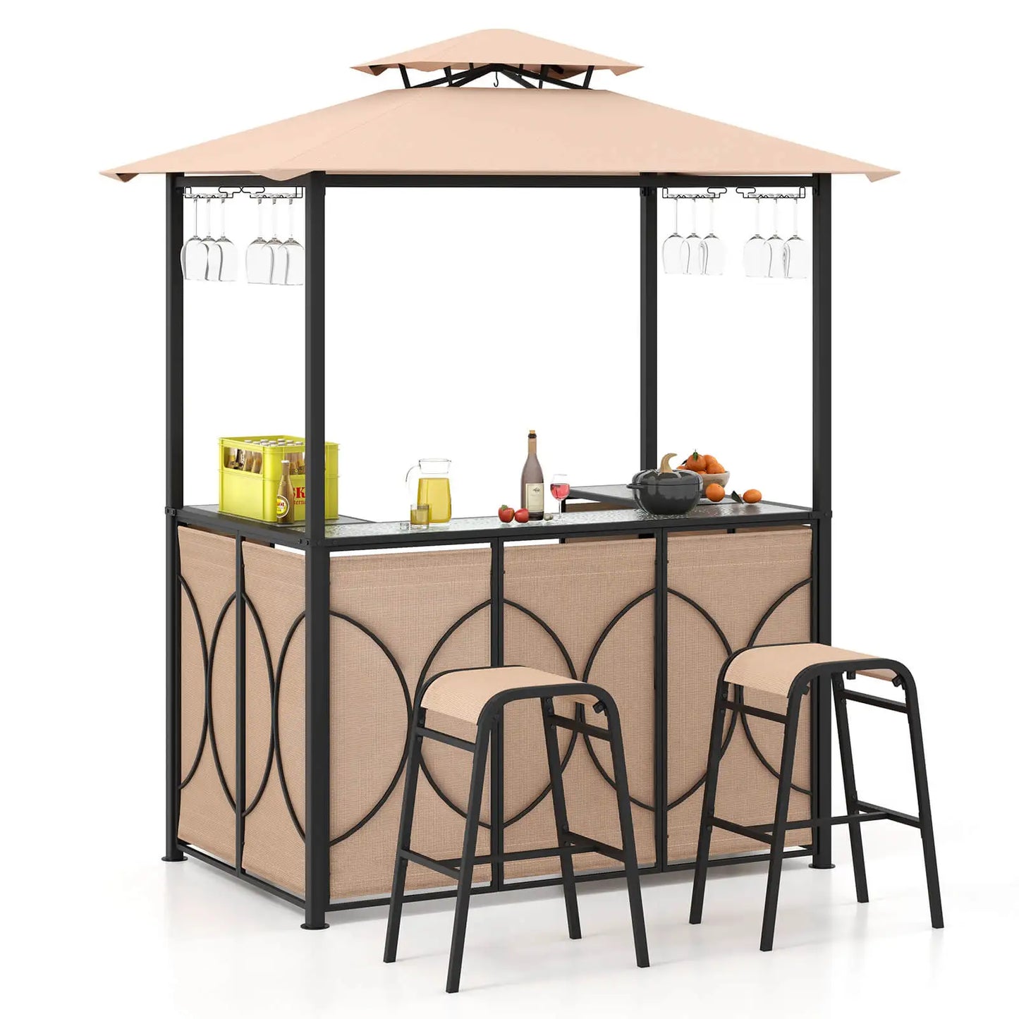 Patio Bar Set with Glass Bar Table