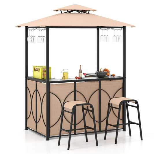 Patio Bar Set with Glass Bar Table