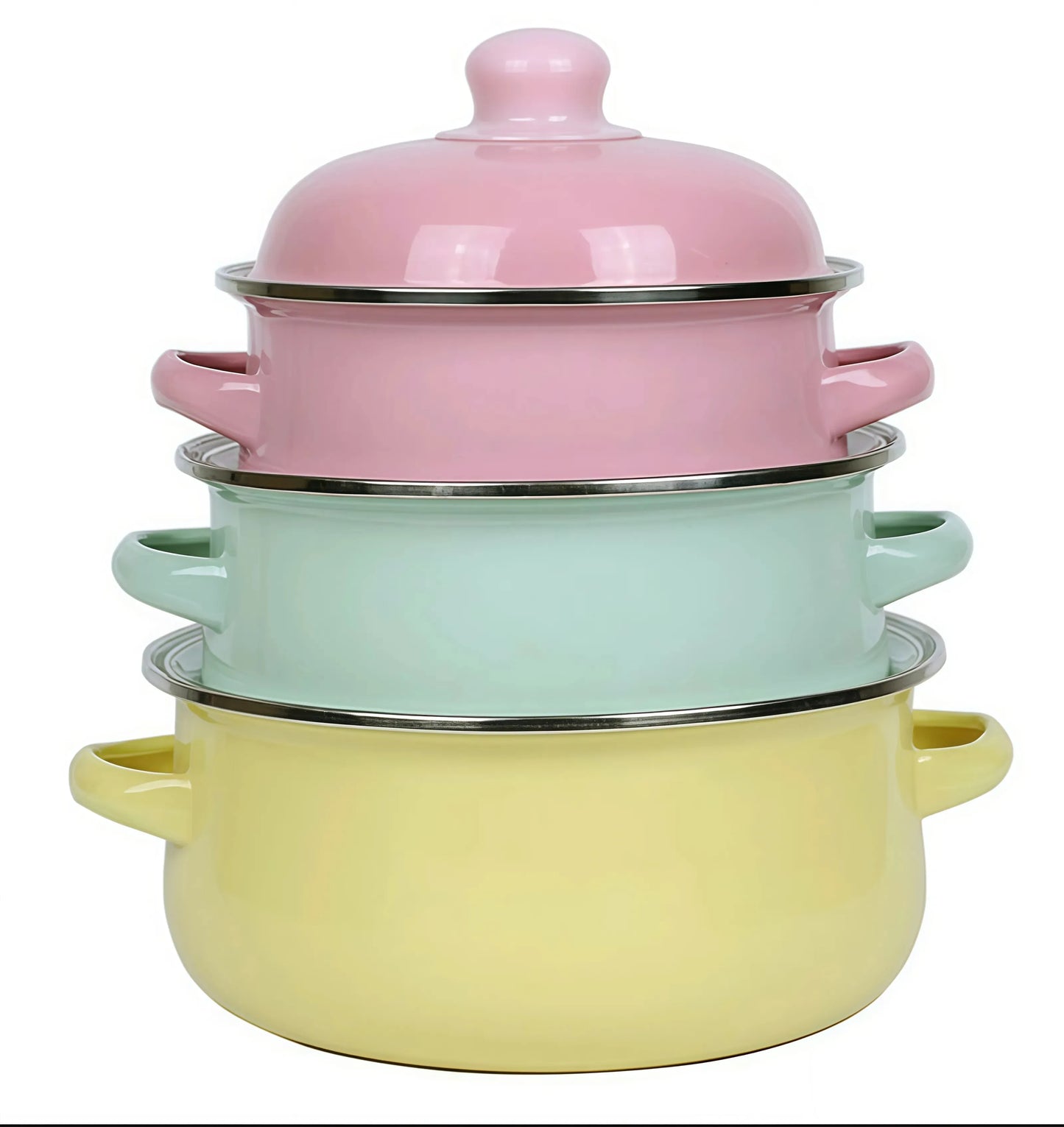 3Pcs Vintage Enamel Stock Pot Set with Lids