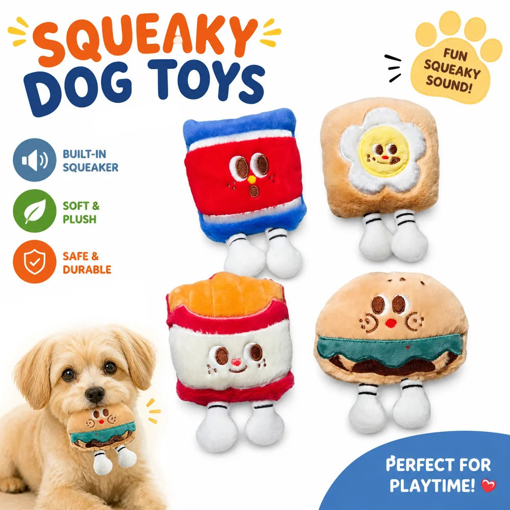 Squeaky Plush Dog Toys Cute Food Shape Puppy Chew
