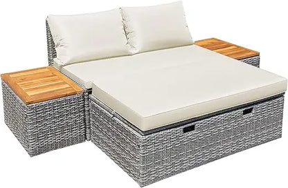 Daybed Set with 2 Side Tables for Backyard Porch