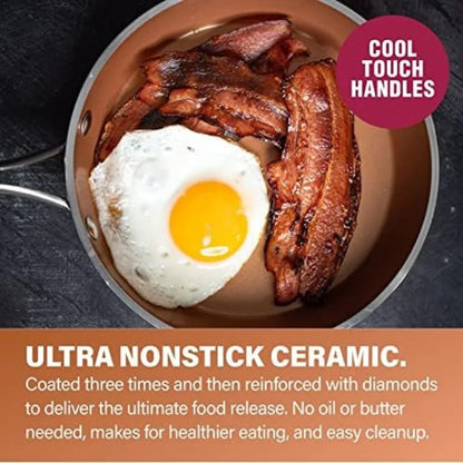 Hammered Ceramic Cookware with Bakeware Set and Steamer