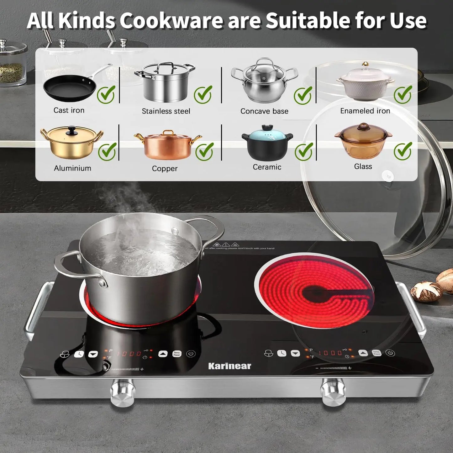 Portable Countertop Hob with Black Crystal Glass Design