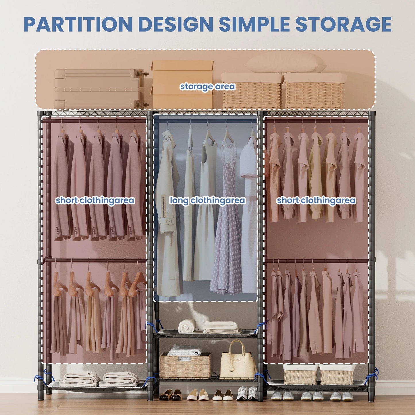 Clothes Storage Rack, Freestanding, Heavy Duty, 960 lb.