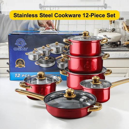 Stainless Steel Cookware Set in Red