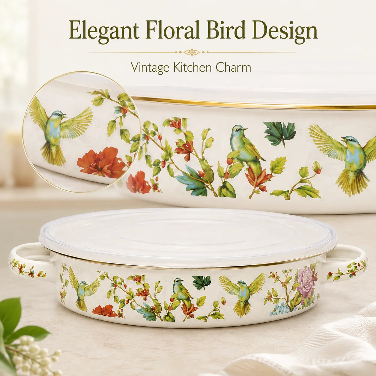 Enamel Pie Pan Vintage Floral