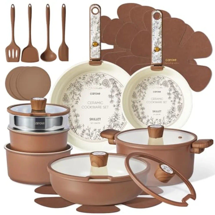 Ceramic Cookware Set with Detachable Handles
