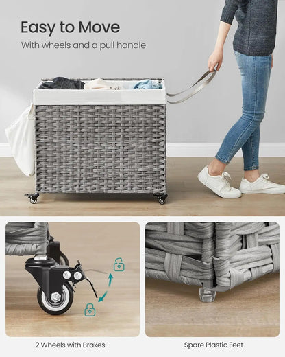 Veritable Rolling Laundry Hamper with 3-Section Removable Liner