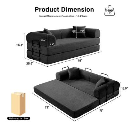 Sleeper Sofa Bed, 79'' L-Shaped Armrests Foldable