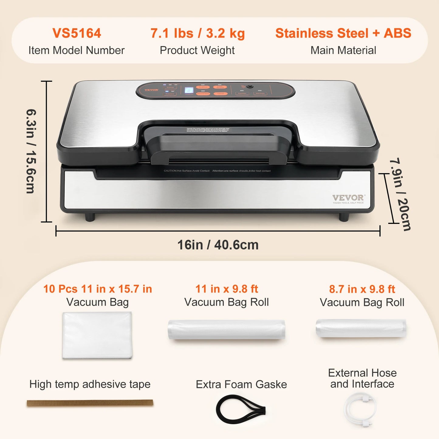 Vacuum Food Packaging Sealer with Bag Roll Storage Cutter