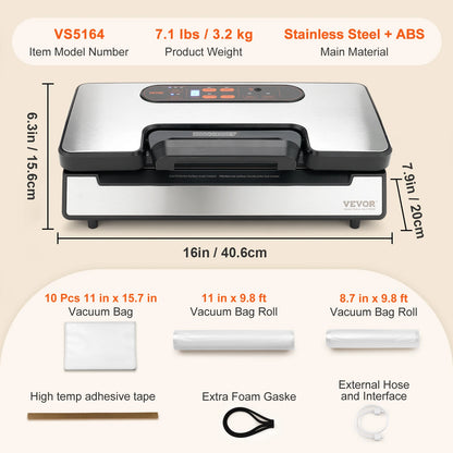 Vacuum Food Packaging Sealer with Bag Roll Storage Cutter
