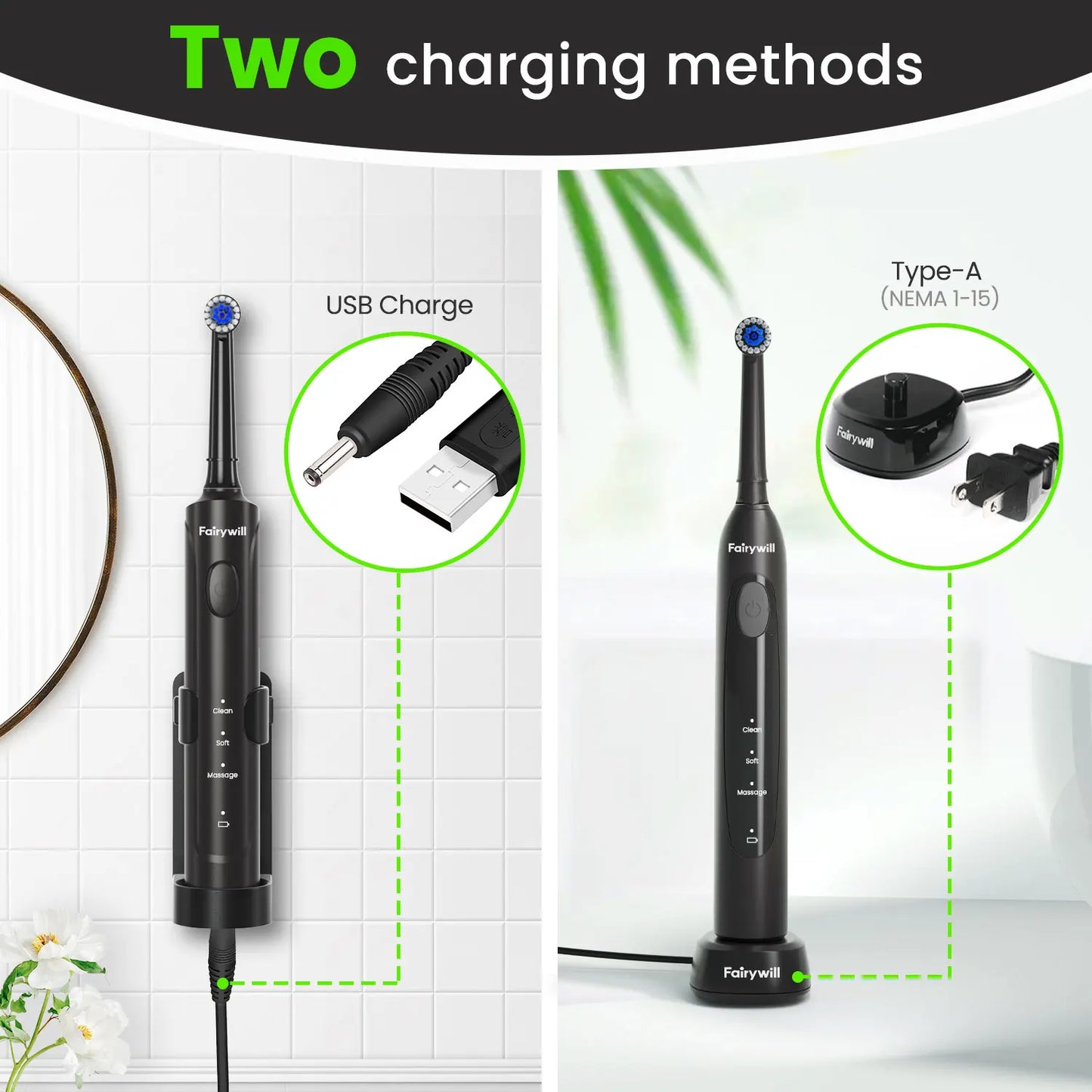 Electric Toothbrush, 4 Replacement Heads