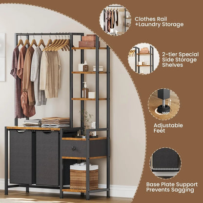 Laundry Hamper with Shelf and Clothes Rack