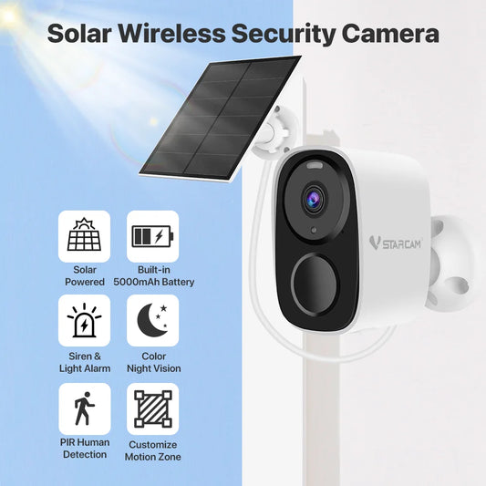 Solar Wireless Outdoor Security Cameras, Motion Alarm