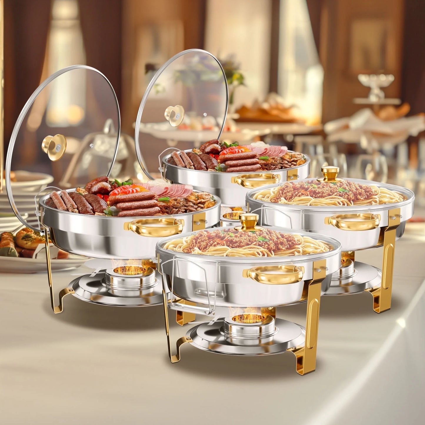 Catering Dish Buffet Stainless Steel Glass Lid