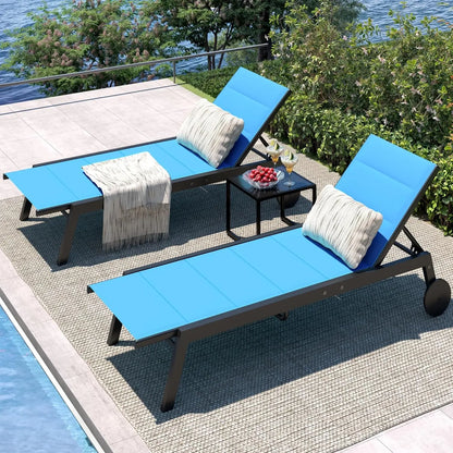 2 Pool Loungers with Wheels and a Side Table