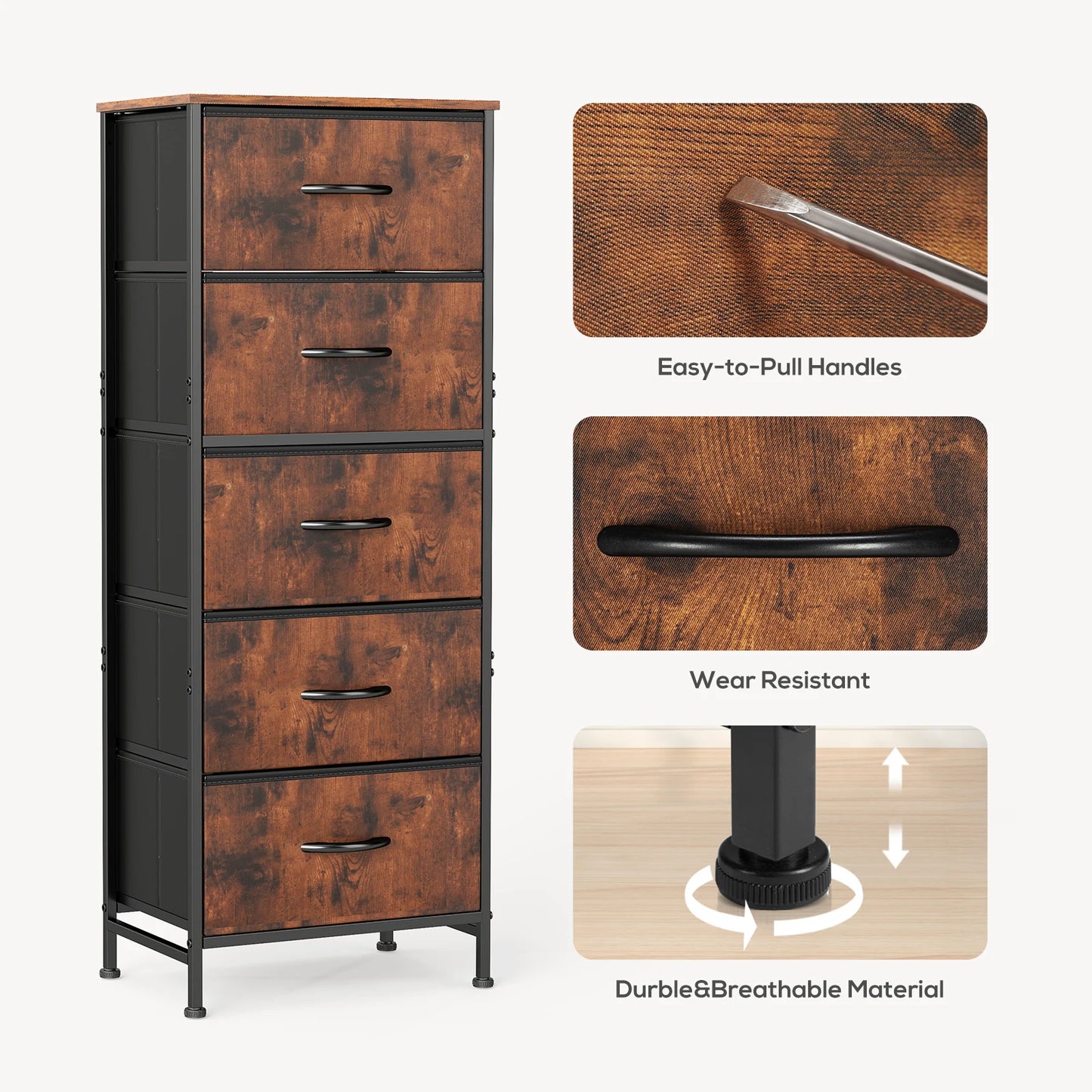 Storage Furniture for Bedroom, 5 Fabric Drawers